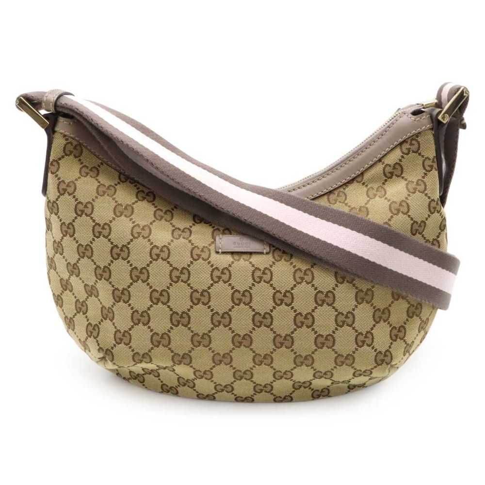 GUCCI GG canvas shoulder bag leather khaki beige greige light pink 181092 - Picture 2 of 9